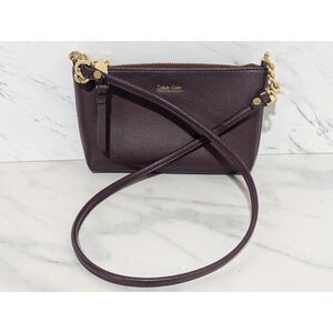 Calvin Klein Women's Burgundy & Gold Hardware Cross Body Zip Top Pouch Bag